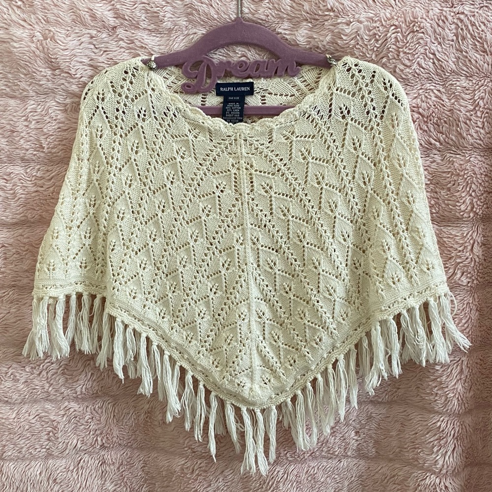 Hand Knit Ralph Lauren Sweater Poncho Girls O/S
